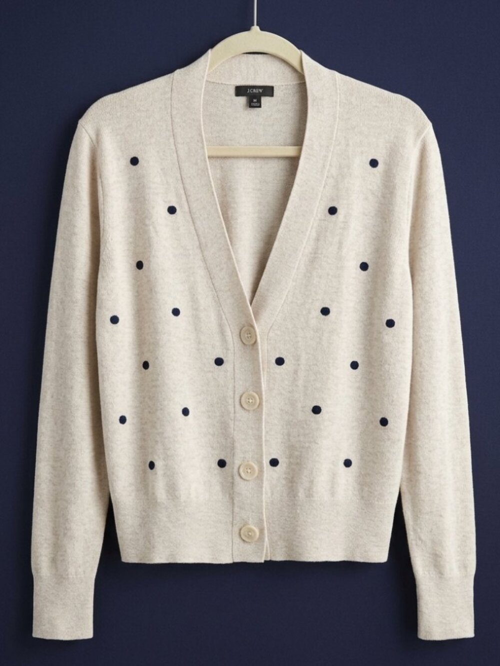 J.Crew V-Neck Polka Dot Cardigan Sweater 100% Cotton EUC Size M